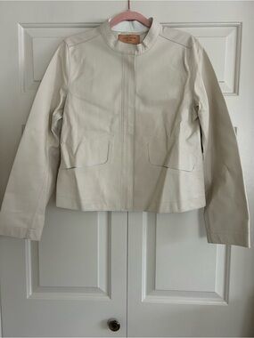 Cole Haan Off-White Cream Lambskin Leather Jacket Classic Chic, Size Medium